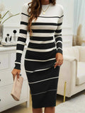 Color Block Round Neck Long Sleeve Midi Dress - Trendsi - Flyclothing LLC