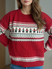 Contrast Round Neck Dropped Shoulder Sweater - Trendsi