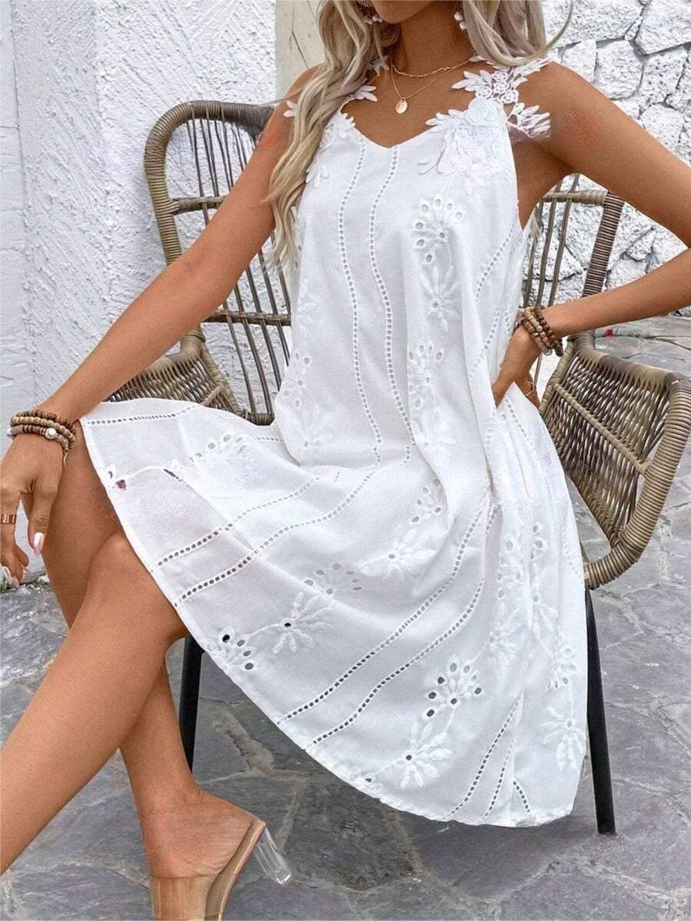 Lace Detail V-Neck Mini Dress - Trendsi - Flyclothing LLC