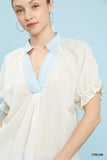 Umgee Textured V-Neck Top with Lace Trim Details - Trendsi - Flyclothing LLC