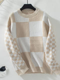 Color Block Round Neck Long Sleeve Sweater - Trendsi