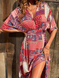 Printed Half Sleeve Midi Dress - Trendsi - Flyclothing LLC