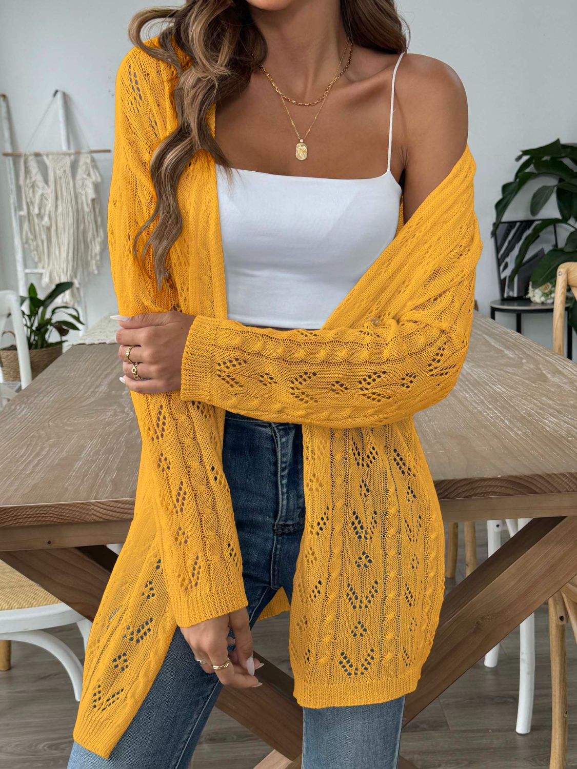 Openwork Open Front Long Sleeve Cardigan - Trendsi - Flyclothing LLC