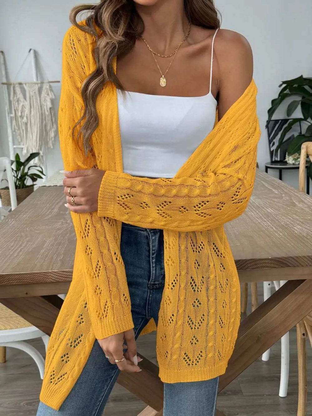 Openwork Open Front Long Sleeve Cardigan - Trendsi - Flyclothing LLC