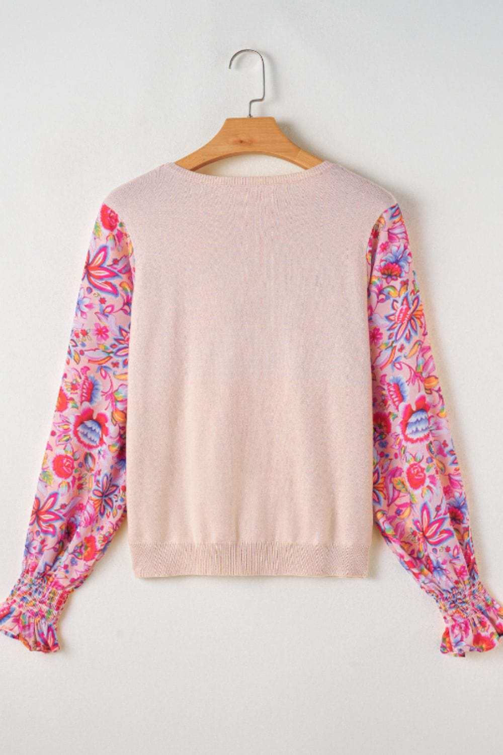 Printed Round Neck Flounce Sleeve Sweater - Trendsi - Flyclothing LLC