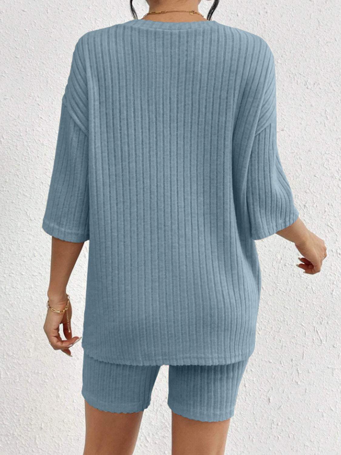 Ribbed Round Neck Top and Shorts Set - Trendsi - Flyclothing LLC