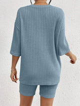 Ribbed Round Neck Top and Shorts Set - Trendsi - Flyclothing LLC