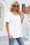 Ruched Scoop Neck Short Sleeve Blouse - Trendsi - Flyclothing LLC