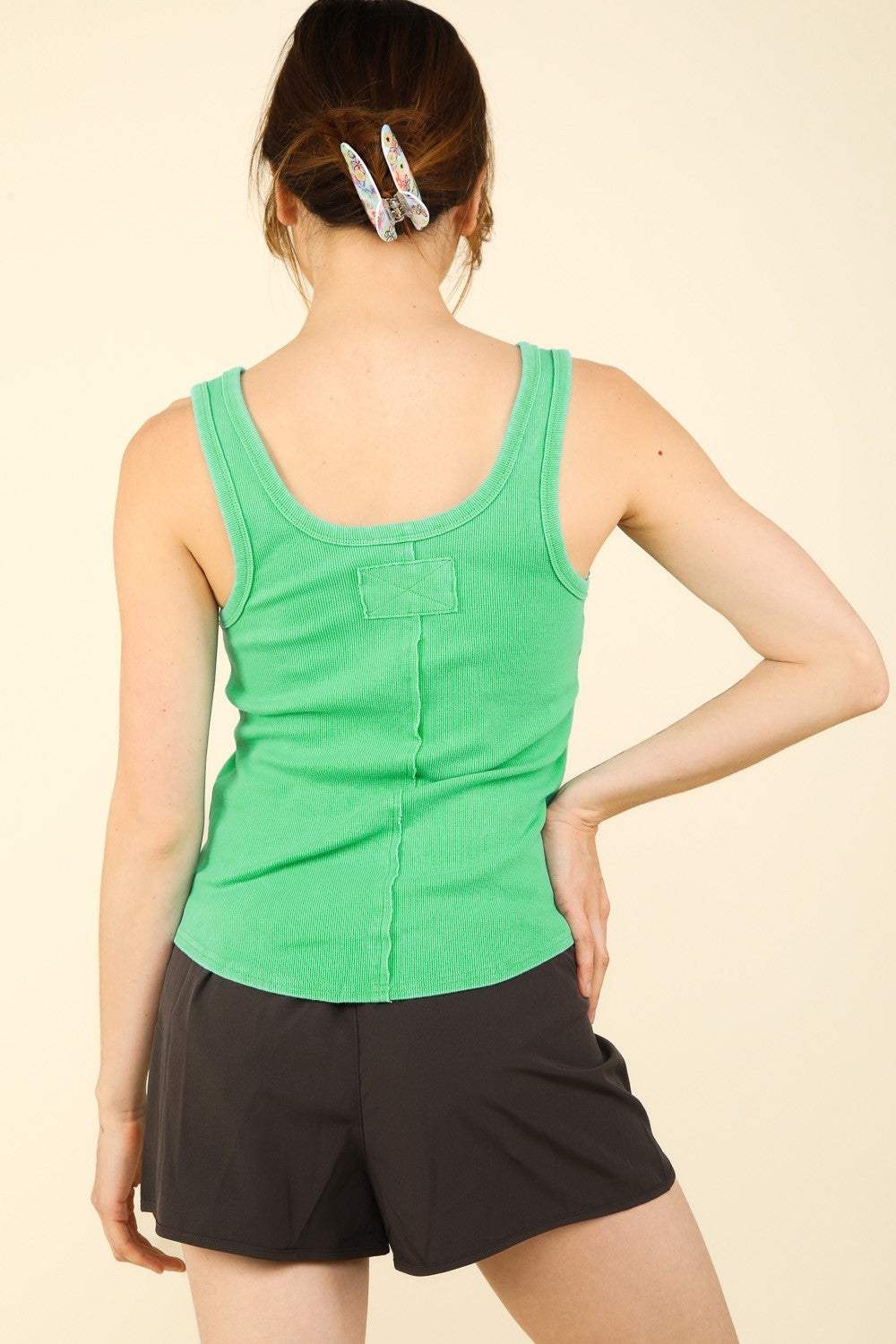 VERY J Washed Ribbed Tank with Placket Detail - Trendsi - Flyclothing LLC