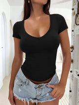Lovelet V-Neck Short Sleeve T-Shirt - Trendsi - Flyclothing LLC