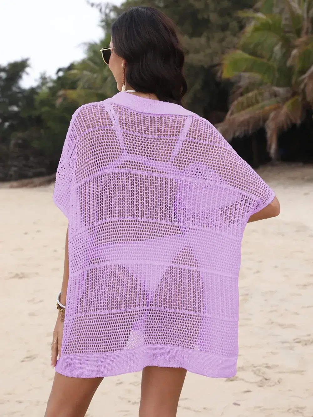 Hollow Out Collared Neck Cover-Up - Trendsi - Flyclothing LLC