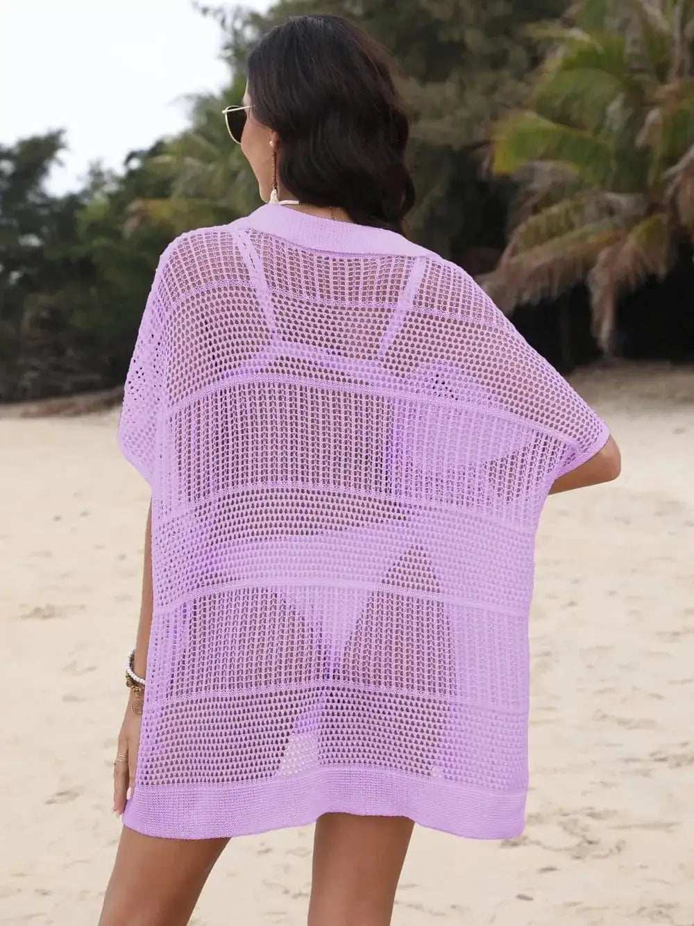 Hollow Out Collared Neck Cover-Up - Trendsi - Flyclothing LLC