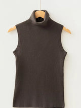 Ribbed Knit High Neck Sleeveless Waist Slim Fit Sweater Vest - Trendsi - Flyclothing LLC