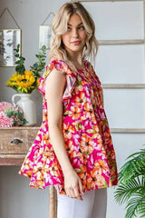 Heimish Full Size Butterfly Sleeve Floral Tiered Top Plus Size - Trendsi - Flyclothing LLC