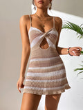 Cutout Striped Spaghetti Strap Cover Up Dress - Trendsi
