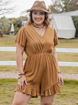 Plus Size Ruffled V-Neck Short Sleeve Romper - Trendsi - Flyclothing LLC