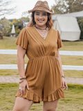 Plus Size Ruffled V-Neck Short Sleeve Romper - Trendsi - Flyclothing LLC