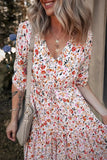 Boho Half Sleeve Floral V Neck Maxi Dress - Trendsi
