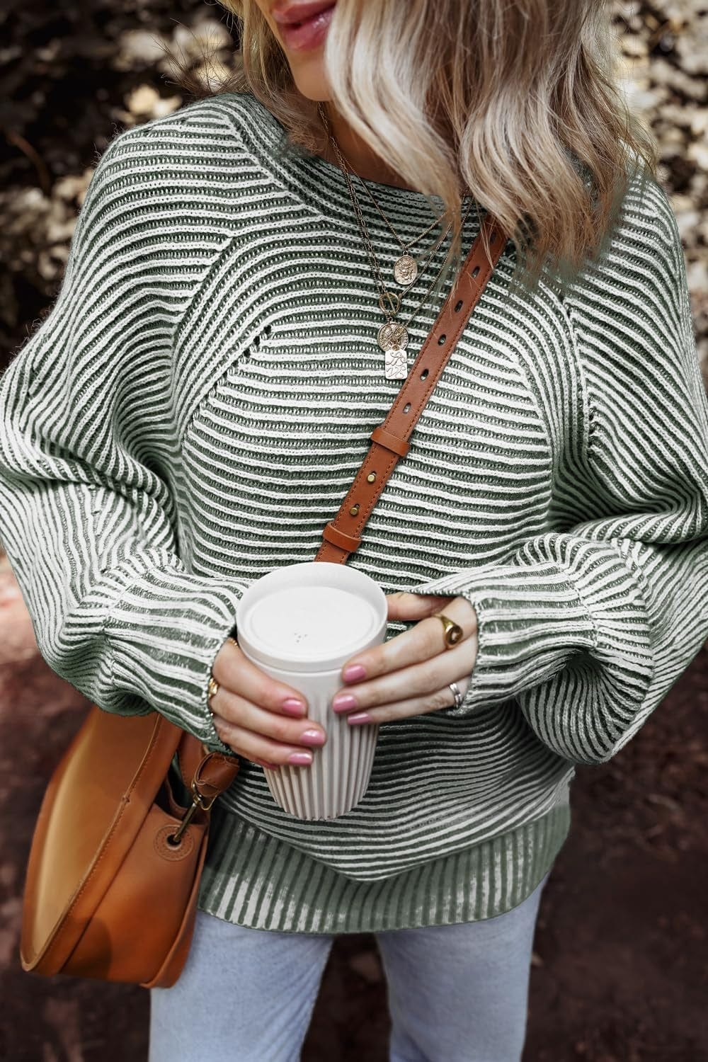 Textured Striped Round Neck Long Sleeve Top - Trendsi