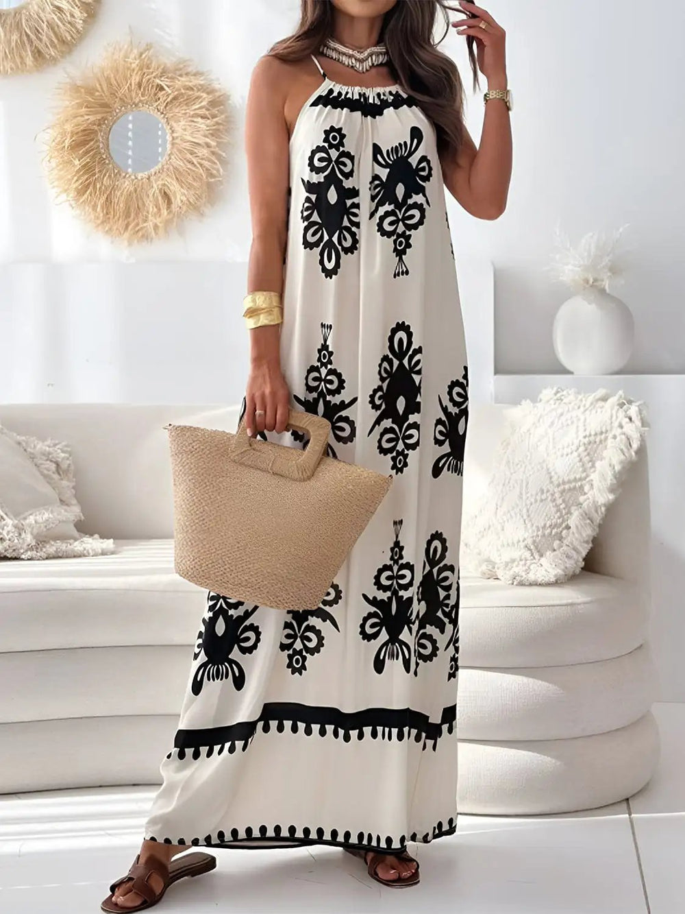 Printed Spaghetti Strap Sleeveless Maxi Dress - Trendsi