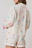 Bow Printed Collared Neck Top and Drawstring Shorts Lounge Set - Trendsi - Flyclothing LLC