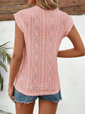 Eyelet Round Neck Cap Sleeve Top - Trendsi - Flyclothing LLC