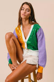 BiBi Mardi Gras Color Block Sequin Sweater Cardigan - Trendsi - Flyclothing LLC