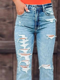 Distressed Slit Bootcut Jeans - Trendsi