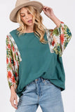 SAGE + FIG Full Size Printed Balloon Sleeve Contrast Top - Trendsi