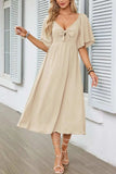 Smocked Tie Front Flutter Sleeve Midi Dress - Trendsi - Flyclothing LLC