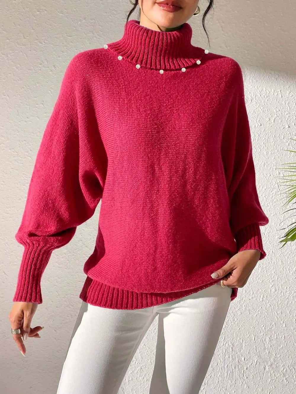 Turtleneck Long Sleeve Sweater - Trendsi