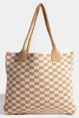 Fame Checkered Pattern Tote Bag - Trendsi