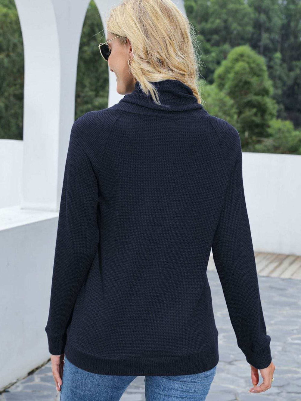 Drawstring Mock Neck Raglan Sleeve T-Shirt - Trendsi - Flyclothing LLC