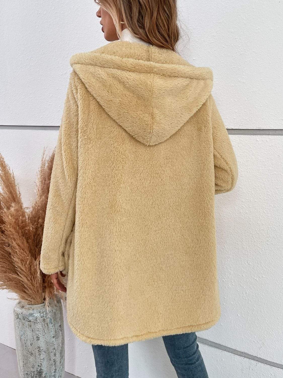 Fuzzy Button Up Hooded Jacket - Trendsi - Flyclothing LLC