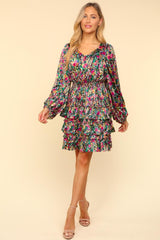 Haptics V-Neck Satin Floral Layered Dress - Trendsi