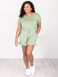 Ruffled Boat Neck Short Sleeve Romper - Trendsi - Flyclothing LLC