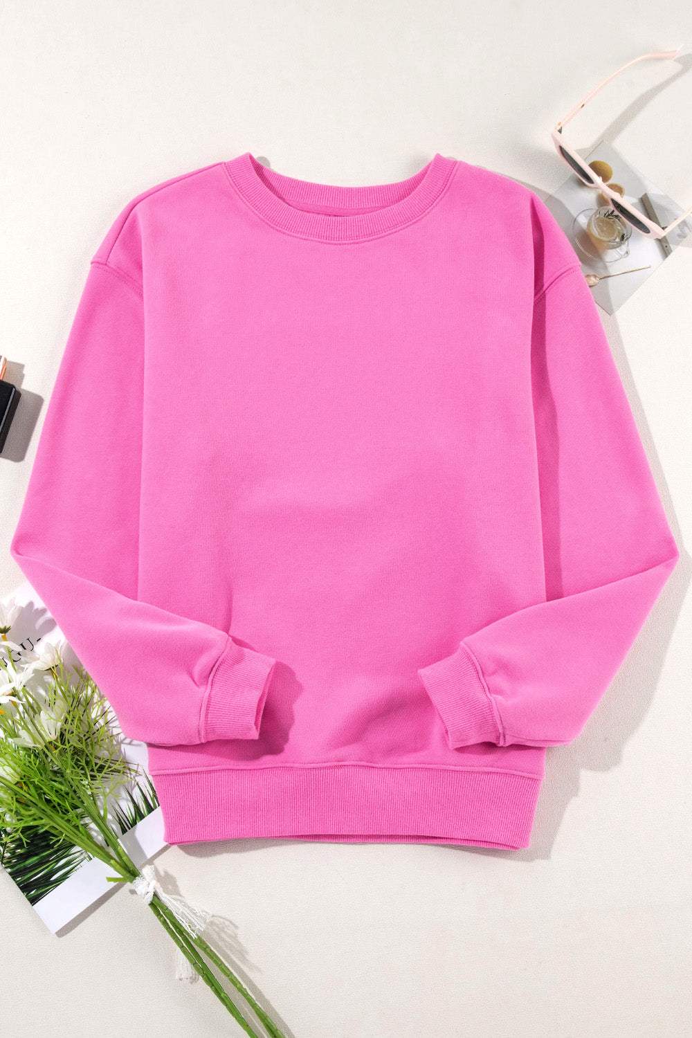Round Neck Long Sleeve Sweatshirt - Trendsi - Flyclothing LLC