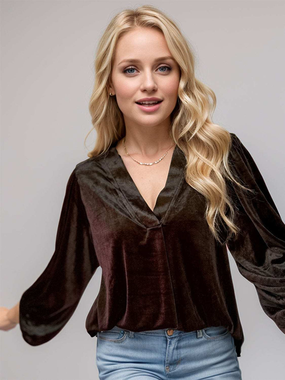 V-Neck Three-Quarter Sleeve Blouse - Trendsi - Flyclothing LLC