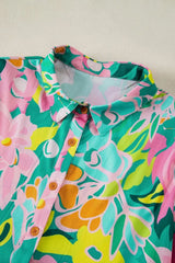 Button Down Floral Puff Sleeve Babydoll Dress - Trendsi - Flyclothing LLC