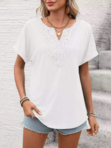 Lace Trim Short Sleeve T-Shirt - Trendsi - Flyclothing LLC