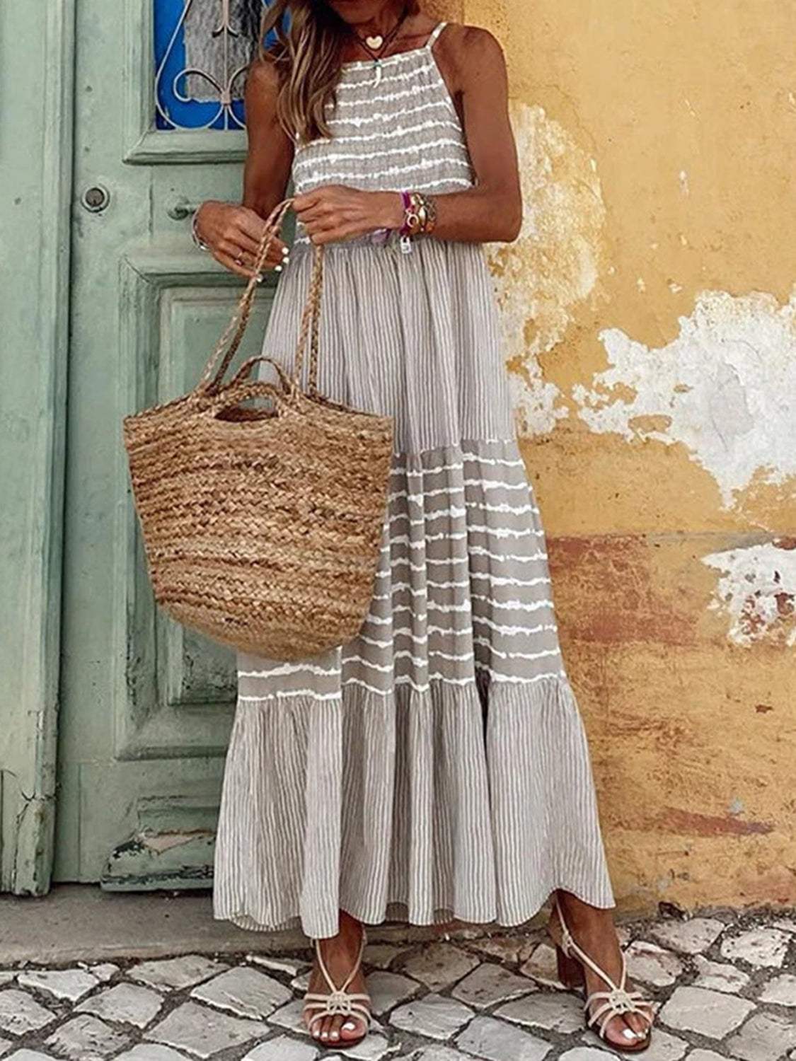 Tiered Striped Sleeveless Cami Dress - Trendsi - Flyclothing LLC