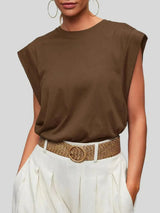 Florira Round Neck Cap Sleeve T-Shirt - Trendsi - Flyclothing LLC