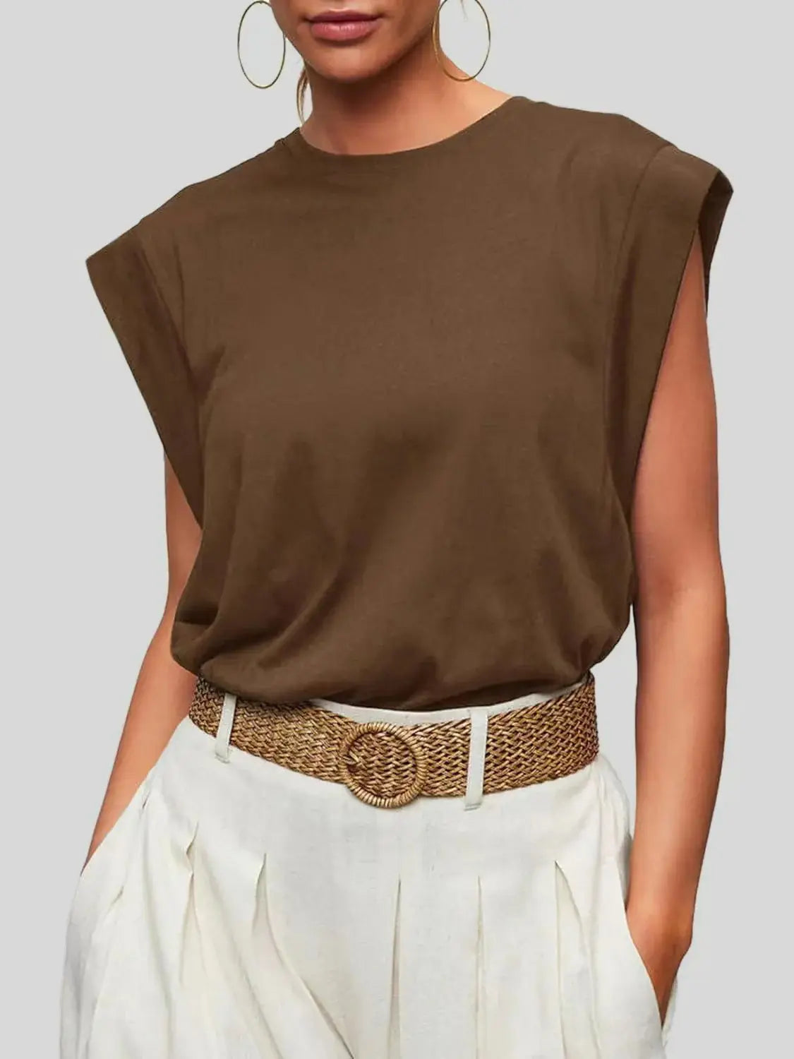 Florira Round Neck Cap Sleeve T-Shirt - Trendsi - Flyclothing LLC