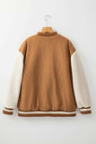 Contrast Baseball Collar Snap Down Long Sleeve Jacket - Trendsi - Flyclothing LLC