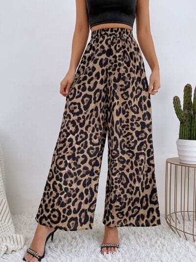 Printed Elastic Waist Wide Leg Pants - Trendsi - Flyclothing LLC