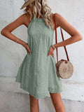 Eyelet Grecian Neck Mini Dress - Trendsi - Flyclothing LLC