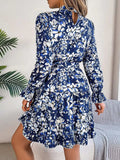 Printed Mock Neck Flounce Sleeve Mini Dress - Trendsi - Flyclothing LLC