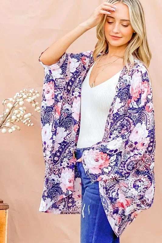 And The Why Floral Print Dolman Sleeve Kimono Cardigan - Trendsi - Flyclothing LLC