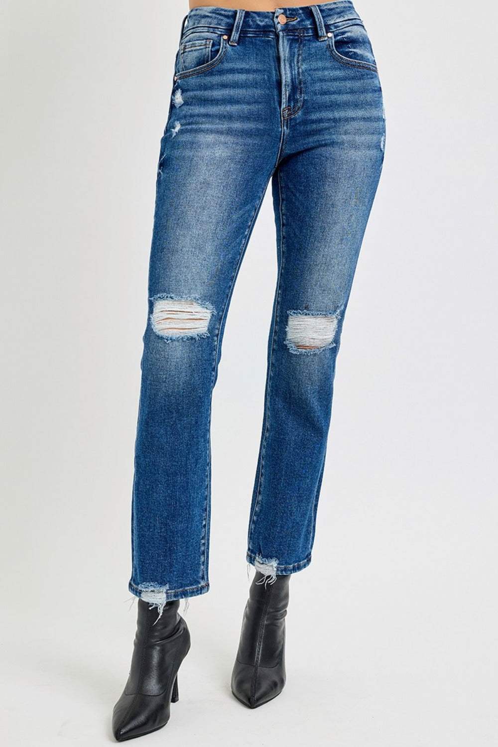 RISEN Full Size High Rise Distressed Crop Straight Jeans - Trendsi - Flyclothing LLC