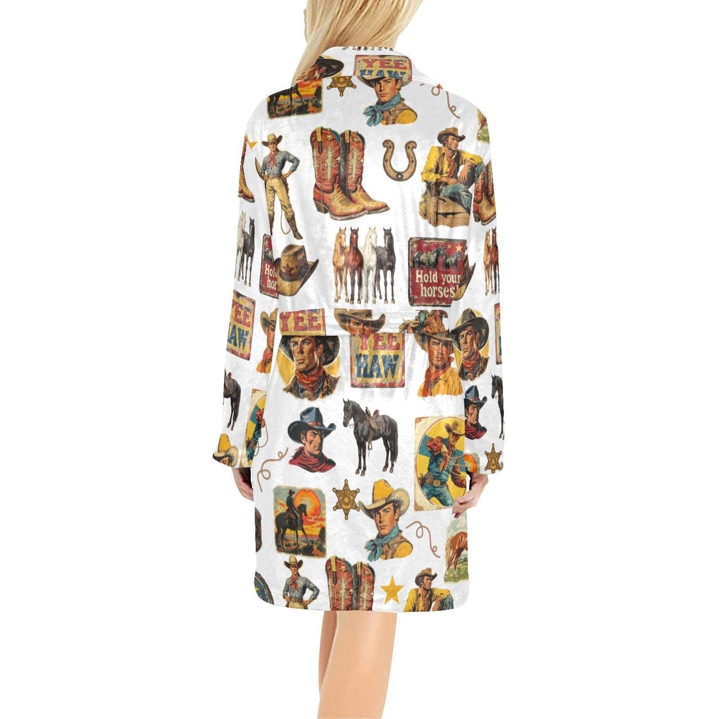 Baha Ranch Vintage Cowboy Collage Western Women's Robe - Baha Ranch Western Wear - Flyclothing LLC
